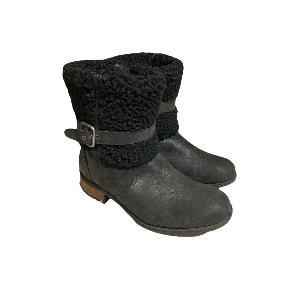 UGG Australia Womens Blayre II Black Leather Shearling‎ Buckle Ankle Boot 8.5
